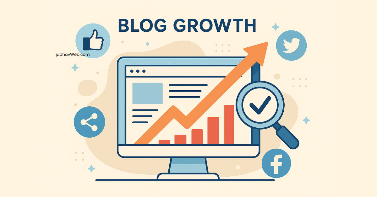 Illustration of blog traffic growth using SEO, social media, and content marketing strategies