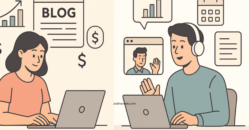Comparison of blogging and freelancing for online income in 2025